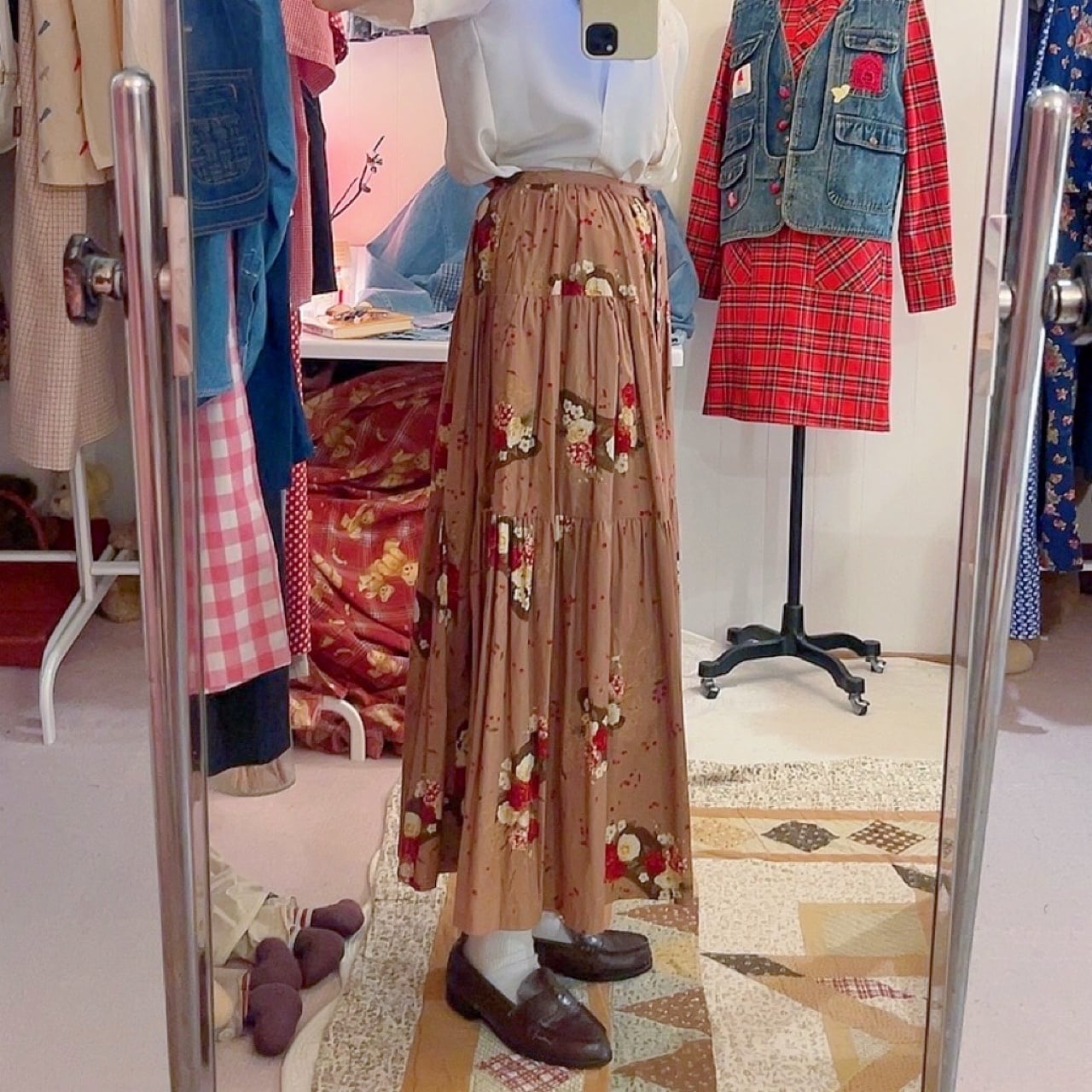 KETTY / pink purple flower tiered skirt