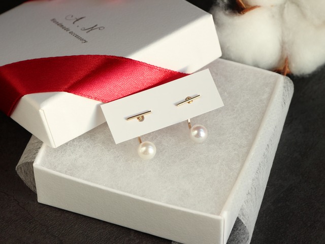 14kgf- straight bar × back pearl pierced earrings