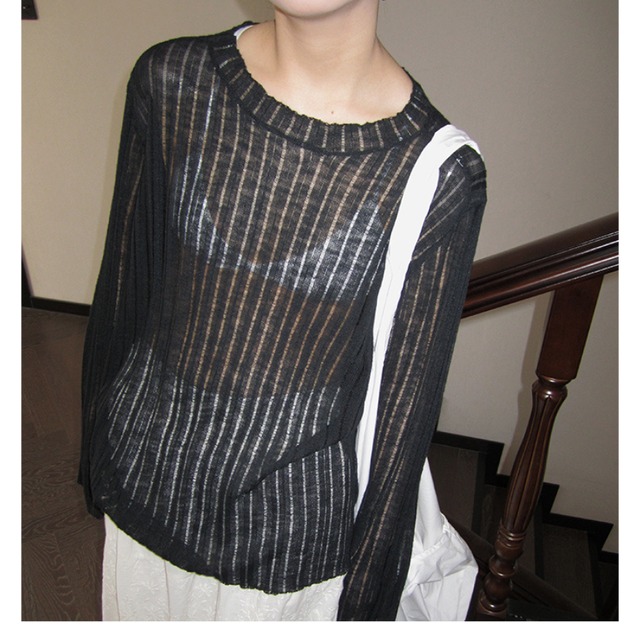 sheer knit long sleeve pullover L0577