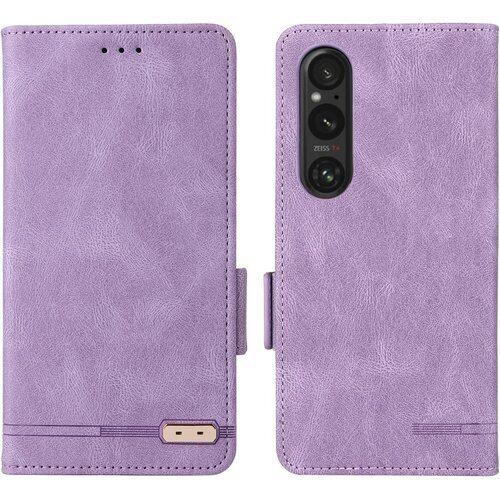 For Xperia 1 VI 2024 ケース 手帳型 PUレザー ケース ノートブック型携帯保護カバー ポケット スタンド 機能 携帯ホルスター財布携帯 ホルダ 耐衝撃 カバー ケース 紫 2888