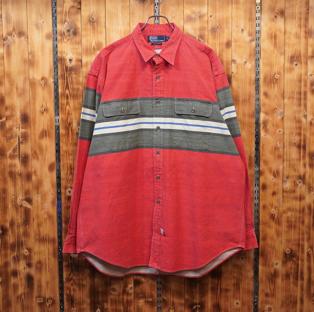 90s Polo Ralph Lauren ネイティブ ボーダー シャツ XL/ラルフローレン