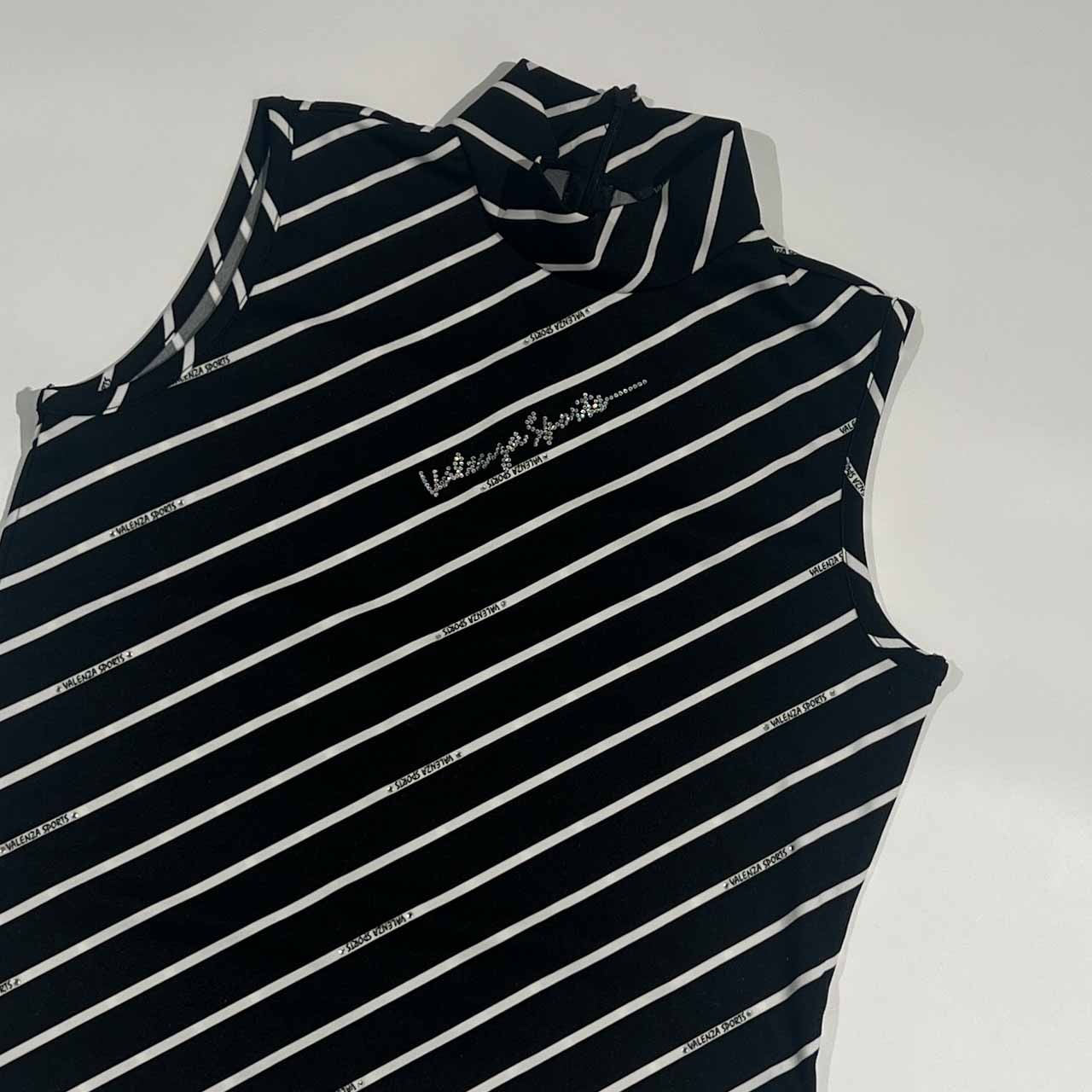 VALENZA SPORTS バレンザスポーツ ボーダー ラインストーン ノースリーブカットソー 40/ブラック レディース