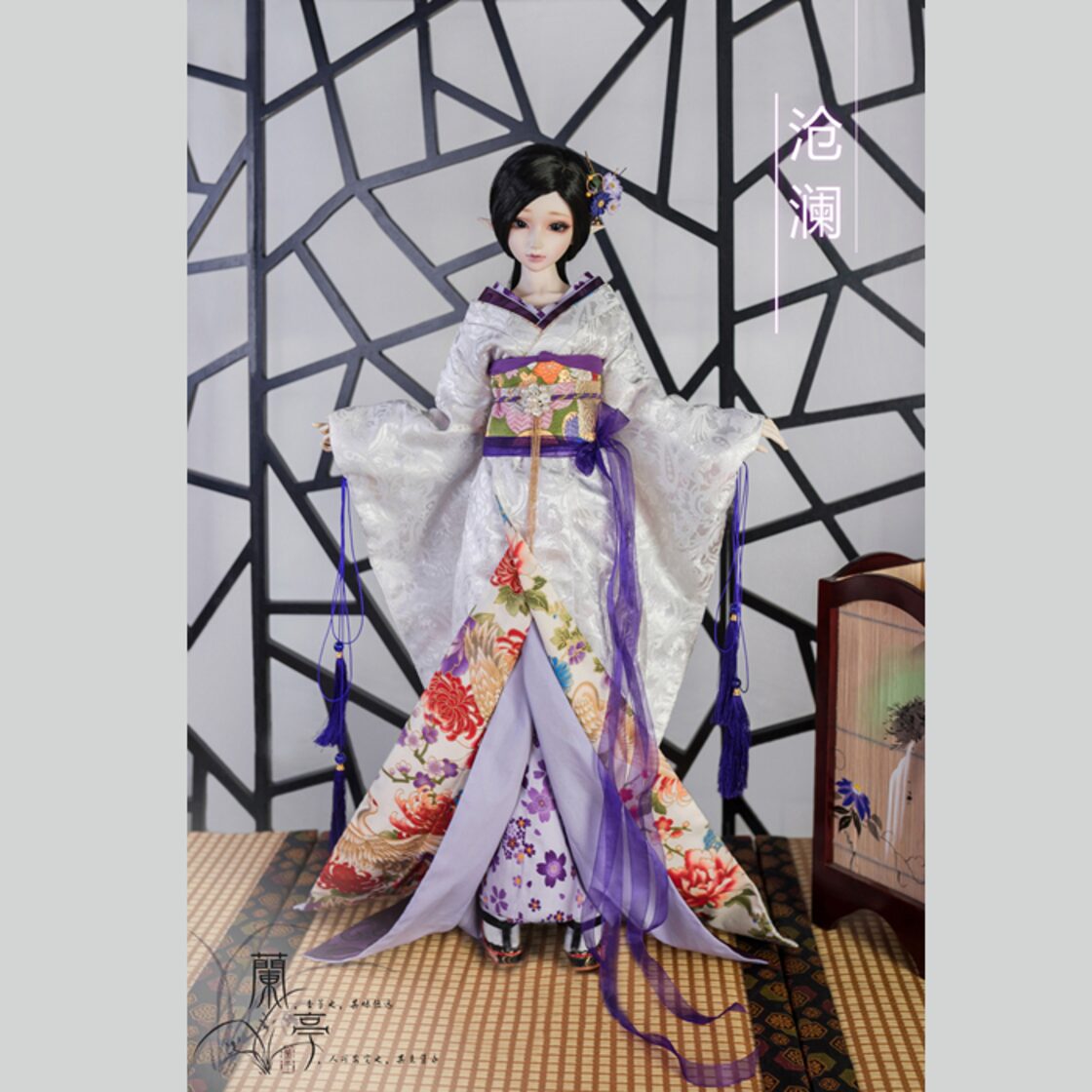 BJD人形用衣装 着物 ホワイト 花柄 75cm/70+cm/70サイズ人形用/LTJM 