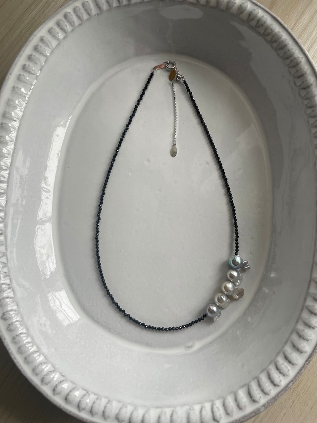 blackspinel with akoya 金魚silver pearl necklace　B type