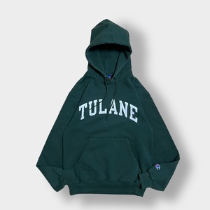 champion カレッジ パーカー テュレーン大学 TULANE アーチロゴ カレッジロゴ プリント プルオーバー スウェット フーディー チャンピオン S ディープグリーン us古着