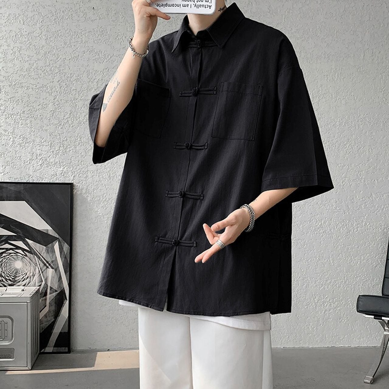 Chinese-style cotton-linen short-sleeve shirt(MT1613)