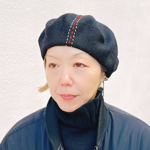Wool beret / black : ウール ベレー ブラック 帽子 ハンドステッチ