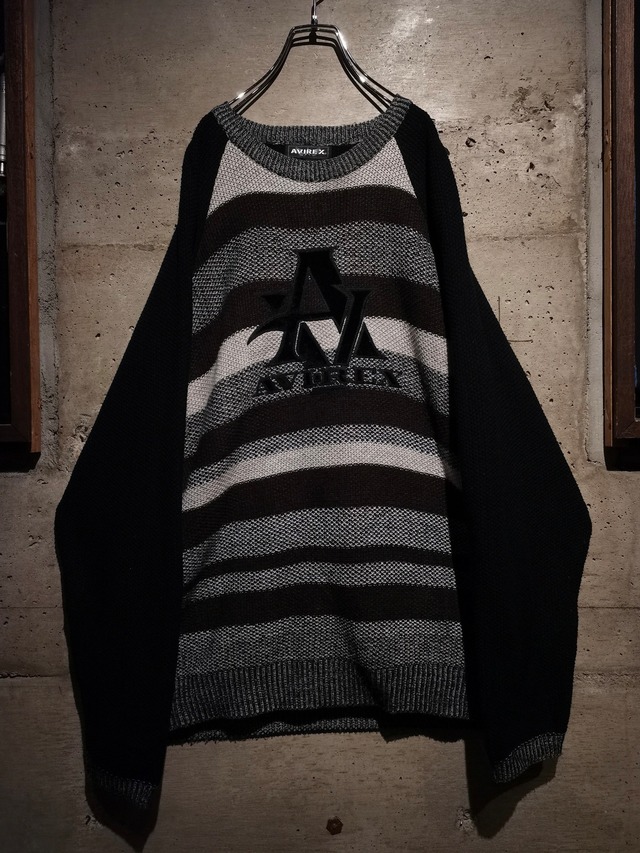 【Caka】"AVIREX" Velour Logo Design Loose Pullover Knit