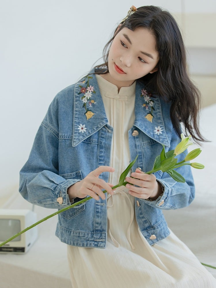 刺繍デニムジャケット lulumakani デニムジャケット 刺繍