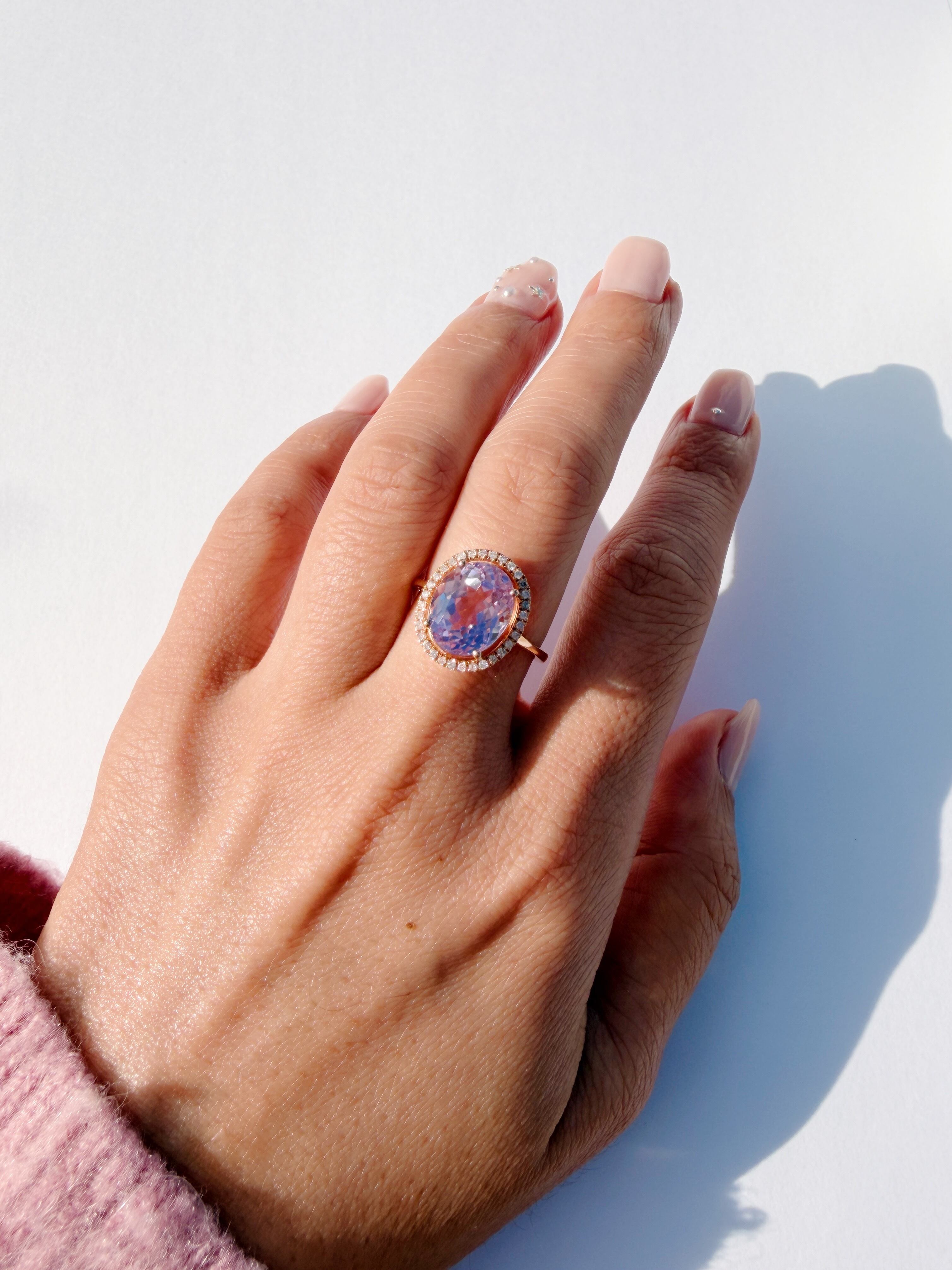 クンツァイト ダイヤモンド Halo Grand Bijoux 18K Ring | ＜天然石