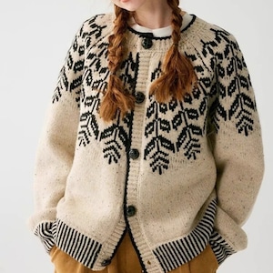 nordic pattern knit cardigan