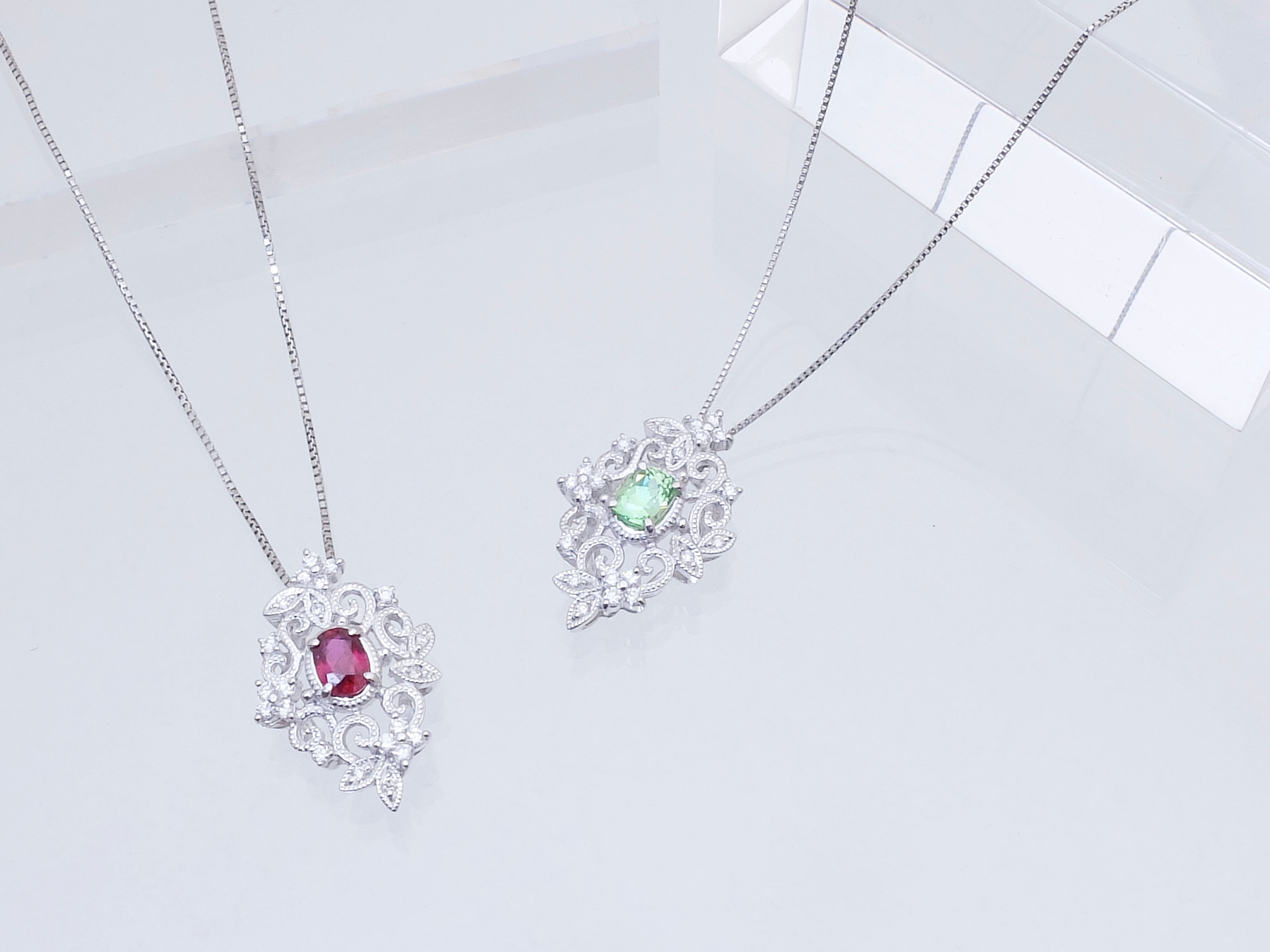 ドラゴンガーネット 0.5ct + ダイヤモンド ペンダント ptチェーン Pt