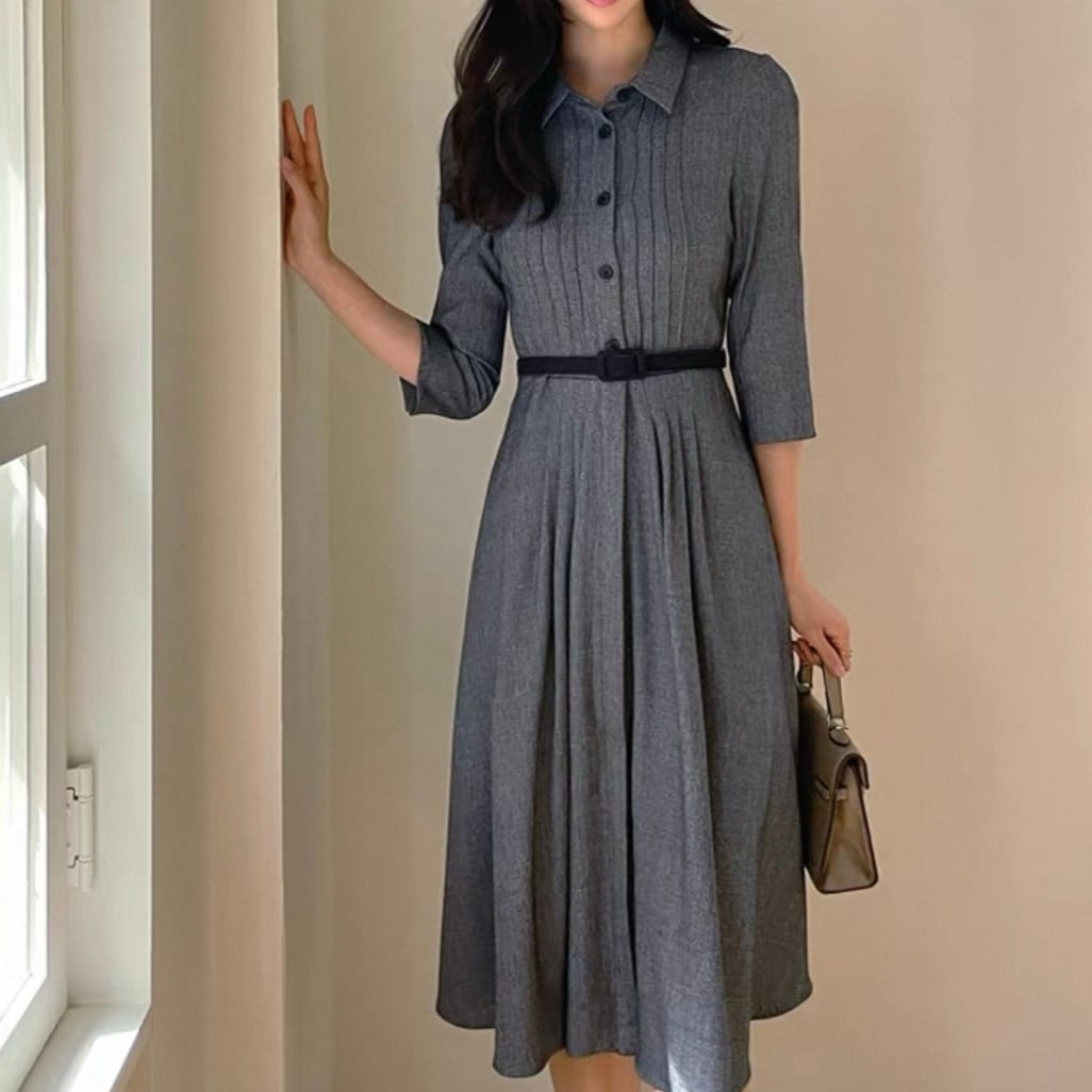 通勤 ハイウエスト Aライン ワンピース YH9517