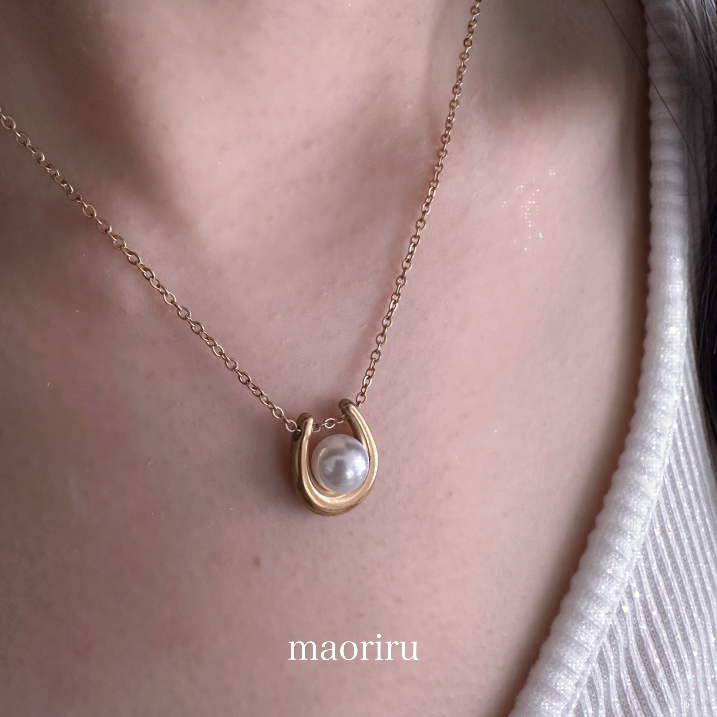 金アレ対応 パールモチーフネックレス (030)