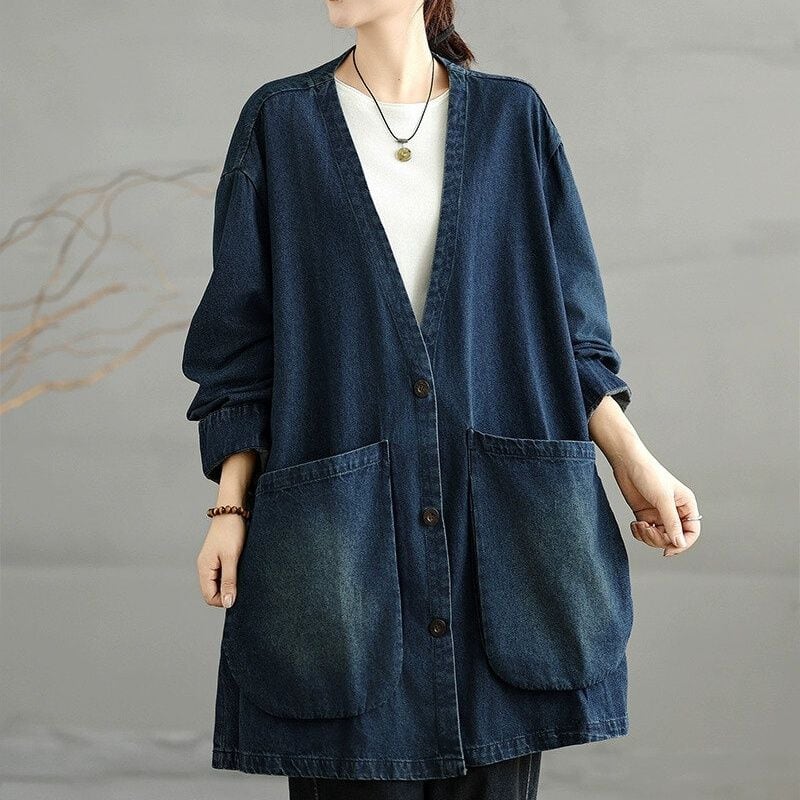 DENIM V-NECK OVERSIZED CARDIGAN JACKET 1color M-14738
