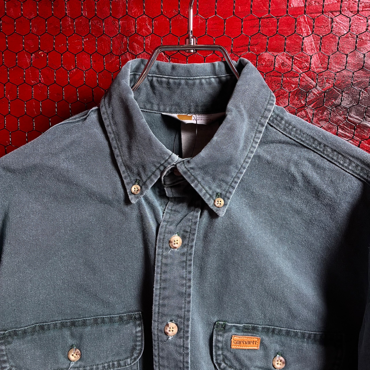 90s Carhartt ダックシャツ ペンキ リアルワーク グリーン カーハート
