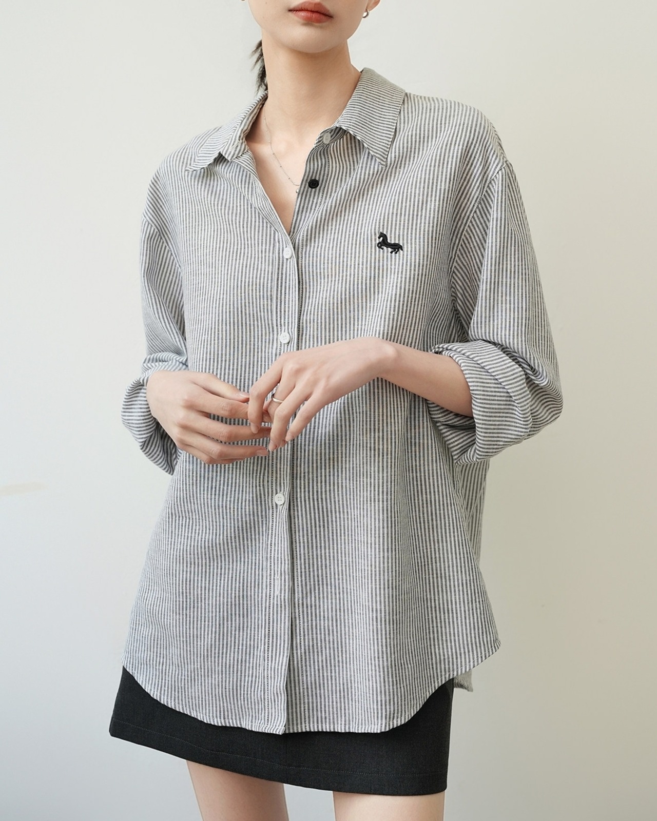 刺繍レギュラーカラーシャツ 2color A1046 - 3