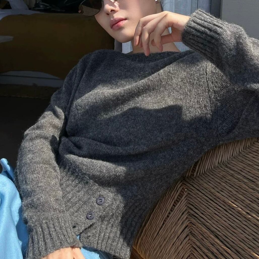 ボタンフロント 長袖 ヒップ丈 ニット YH9692