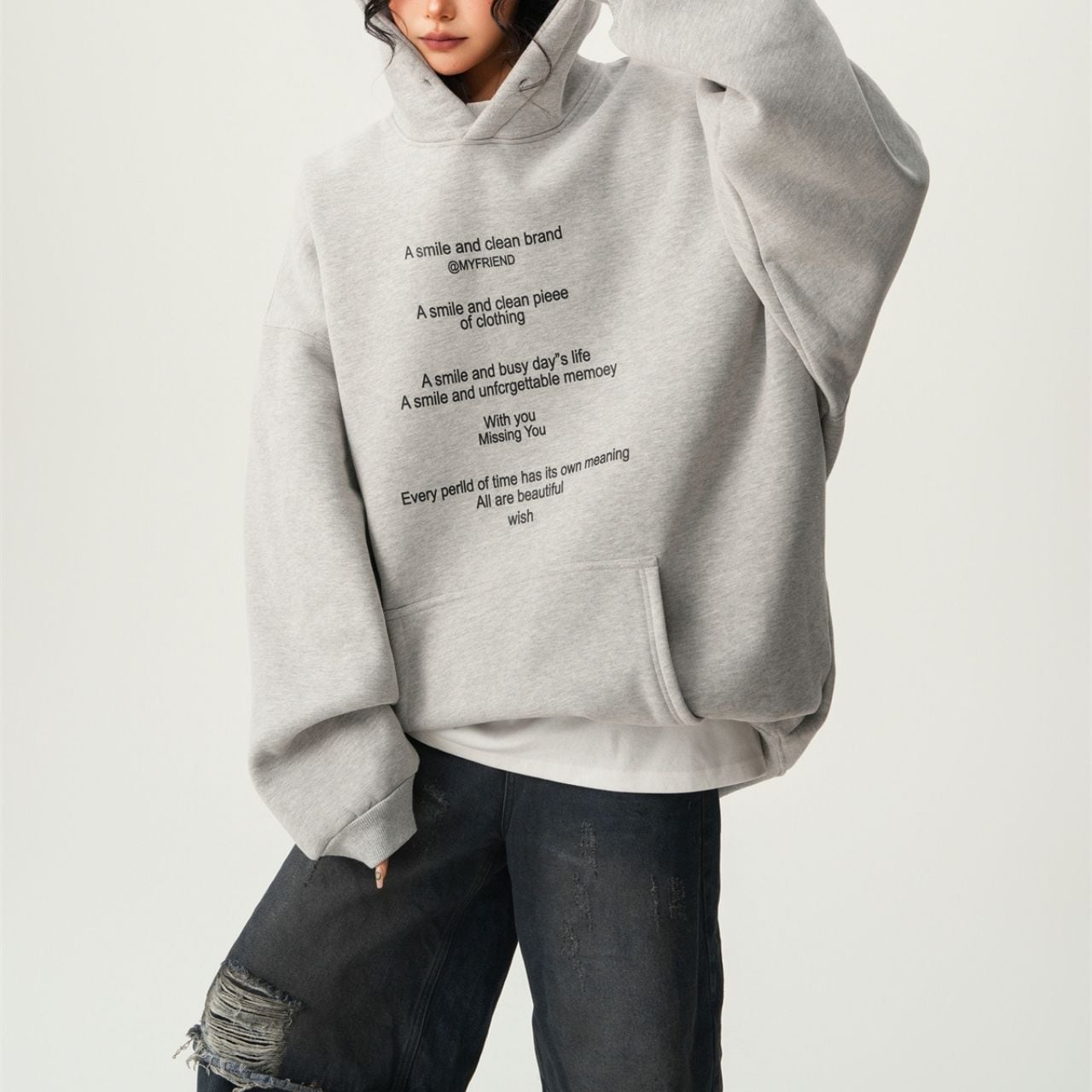 ポエティックレタリングスウェットパーカー 3col R01097