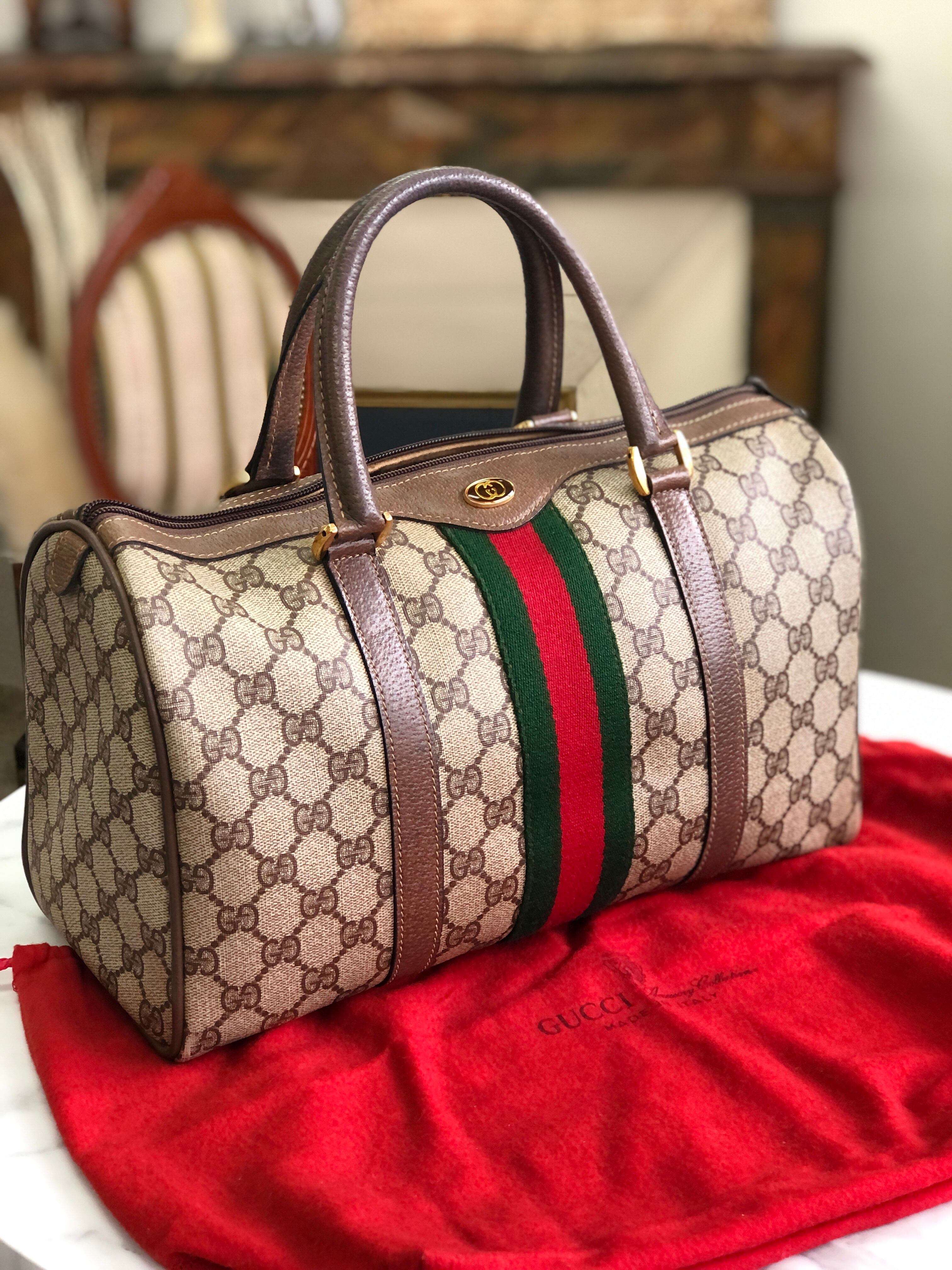 GUCCI グッチ ミニボストン バッグ ベージュ GG柄 PVC×エナメル-