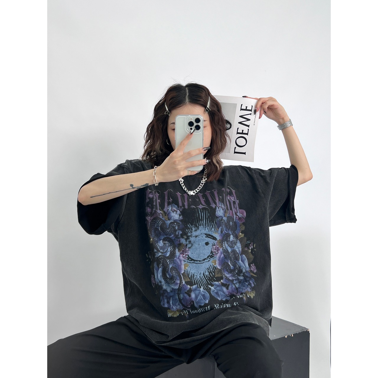 VINTAGE ストリート 蛇と花 Tシャツ T131