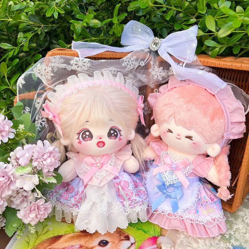 20cmぬいぐるみ用 ロリータ ワンピース+ヘアアクセサリー ぬい服 着せ