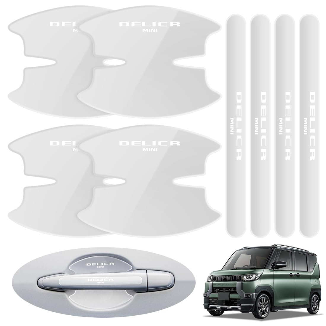 【人気】LUTU ドアハンドル プロテクター パーツ デリカミニ2023(令和5)年5月発売モデルB34A B35A B37A B38Aに適用 キズ防止 滑り止め 手触りいい 塗装守り 取り付け簡単 厚みあり 水防止アクセサリー 専用ロゴ (デリカミニ)