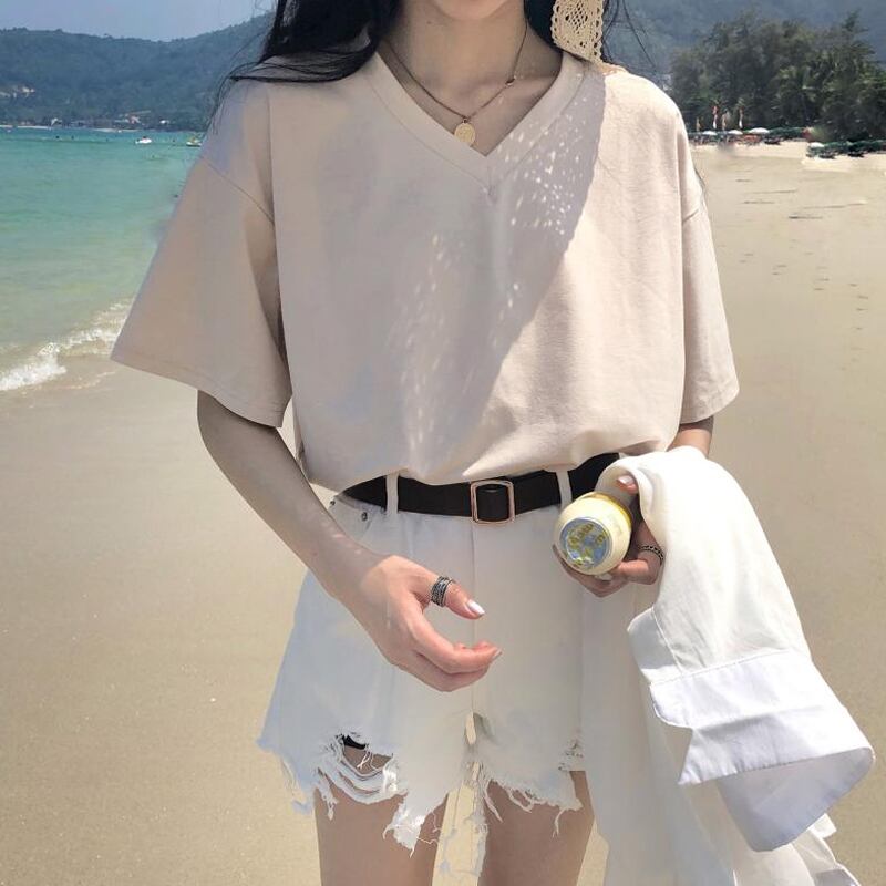 Tシャツ サマーVネックルーズトップス 夏物 試着室47640829468