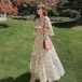 ワンピース ドレス ロング丈　花柄ワンピース 大人可愛い お洒落 マーク オルチャン 韓国 ファッション オシャレ ママ  お出かけ 女子会 インスタ映え　カジュアル お出かけ 女子会 デート 体型カバー 休日 普段使い 10代 20代 30代
