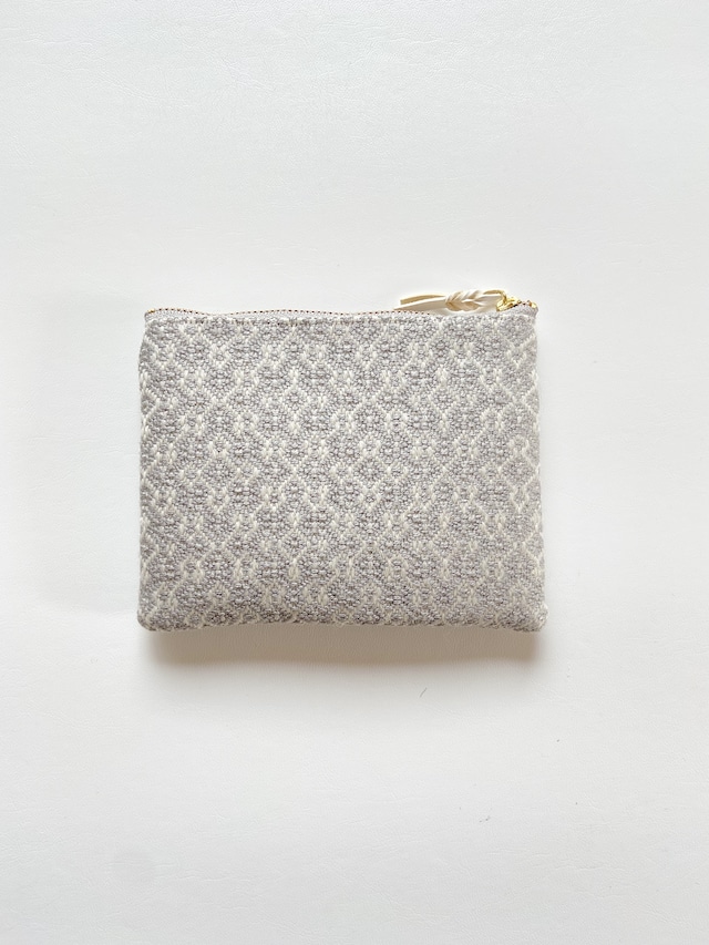 【14cm】Hand-woven mini pouch  / silver   手織りミニポーチ　グレー