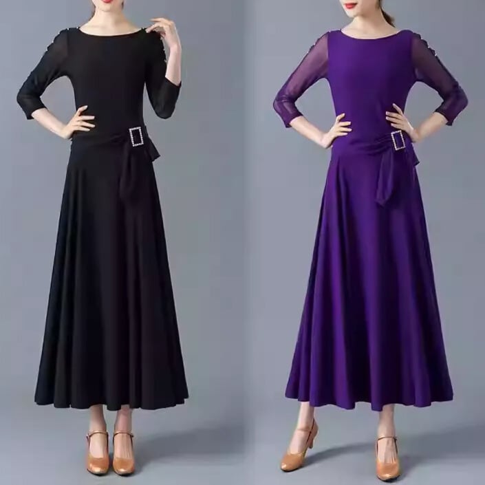 ベルトデザイン シフォンスリーブ スタンダードドレス エレガント ds1066