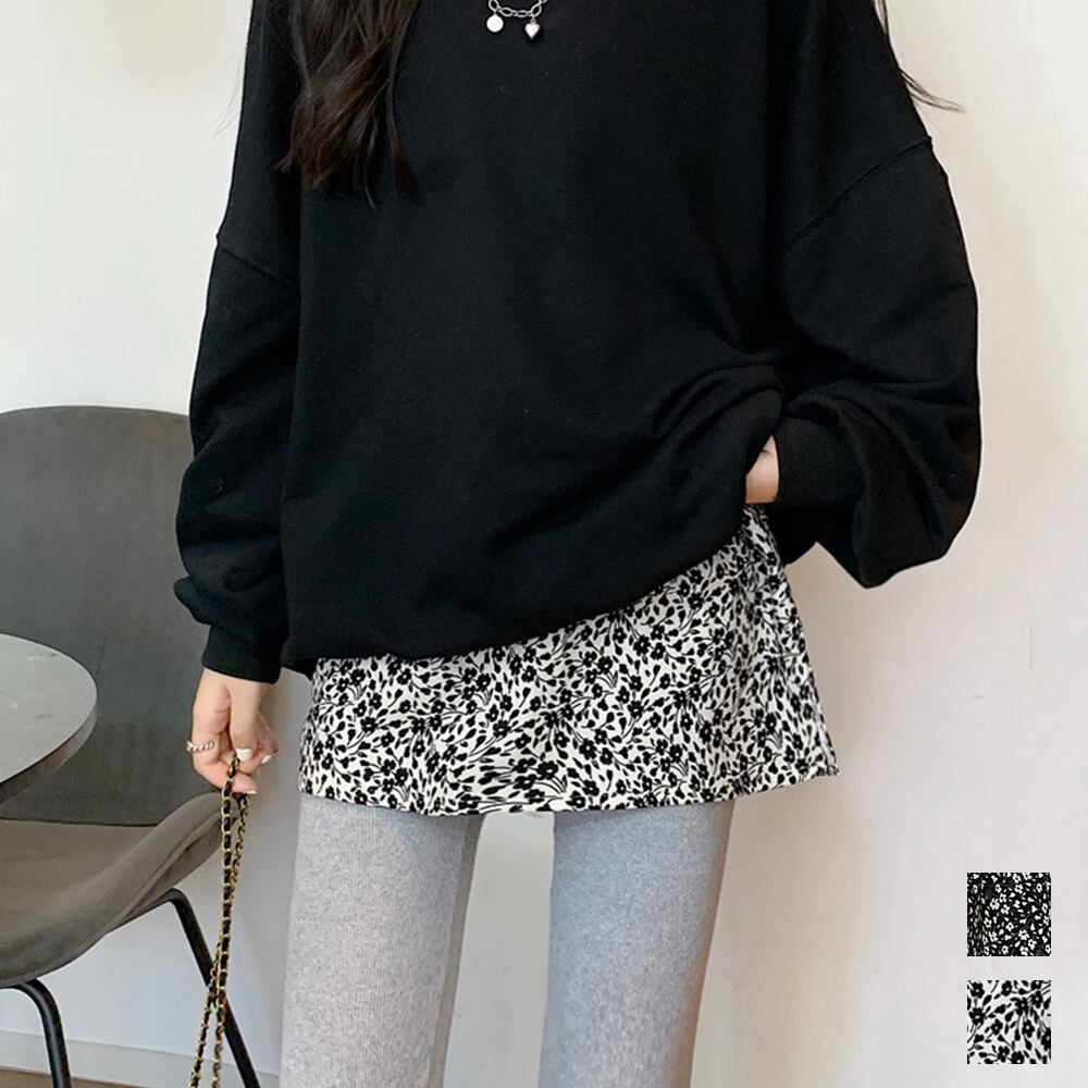 レイヤードスカート 重ね着風 花柄付け裾