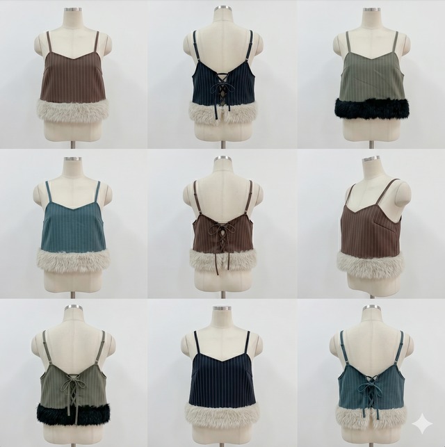 ★9月3~7日POPUP販売限定★Mia Asterism ストライプ裾ファー使いビスチェ【11644033】