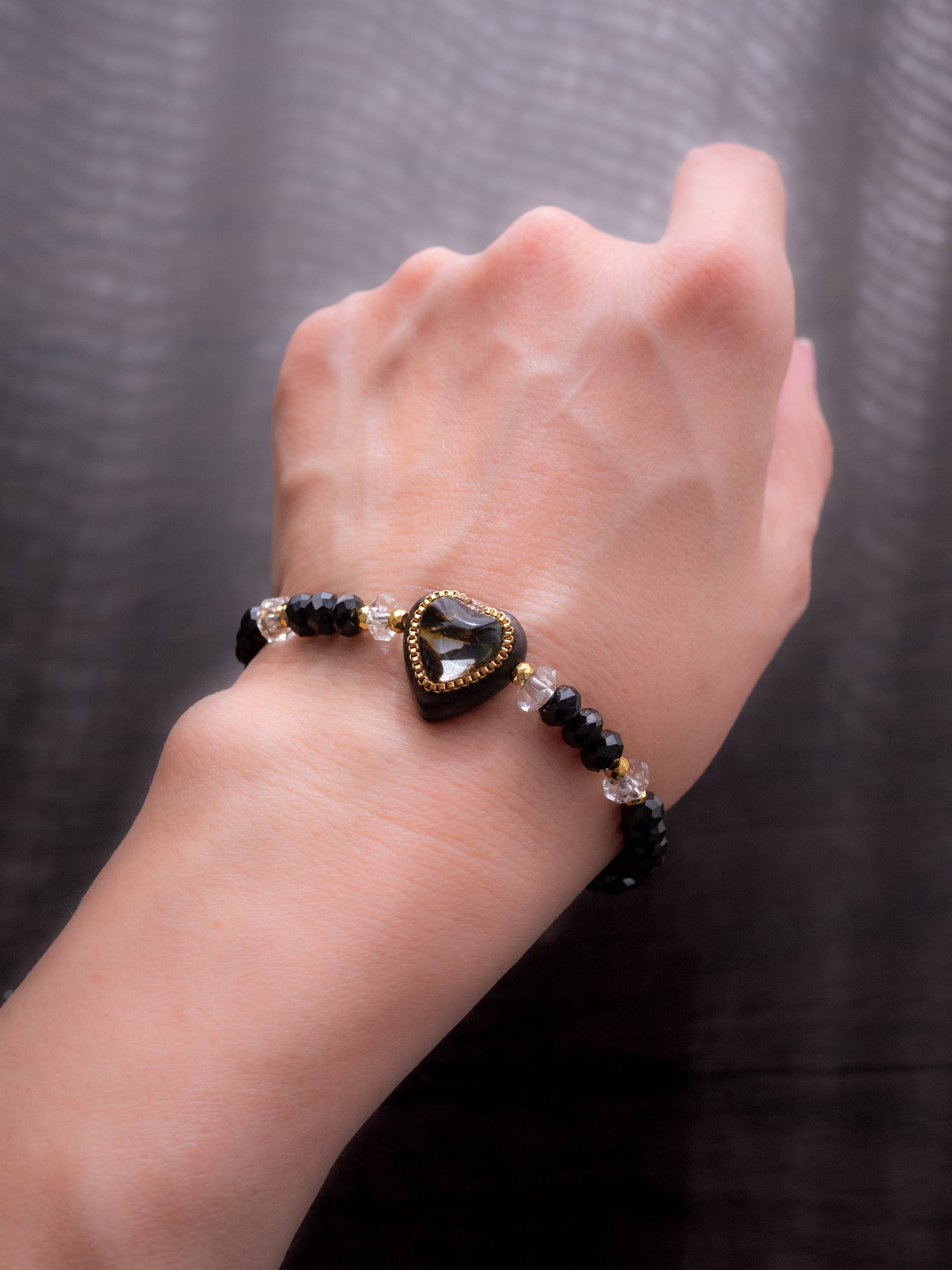 セリコパラサイト隕石 レザー編み×ステンレス ブレスレット メンズサイズ セリコパラサイト隕石 レザー編み×ステンレス ブレスレット メンズサイズ