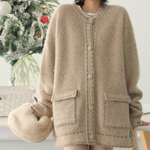 Retro contrast‑stitch knit pullover (SN292)