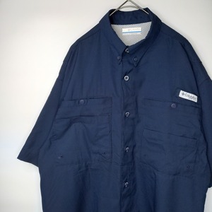 コロンビア　PFG　BDシャツ　半袖　無地　ネイビー　S/P