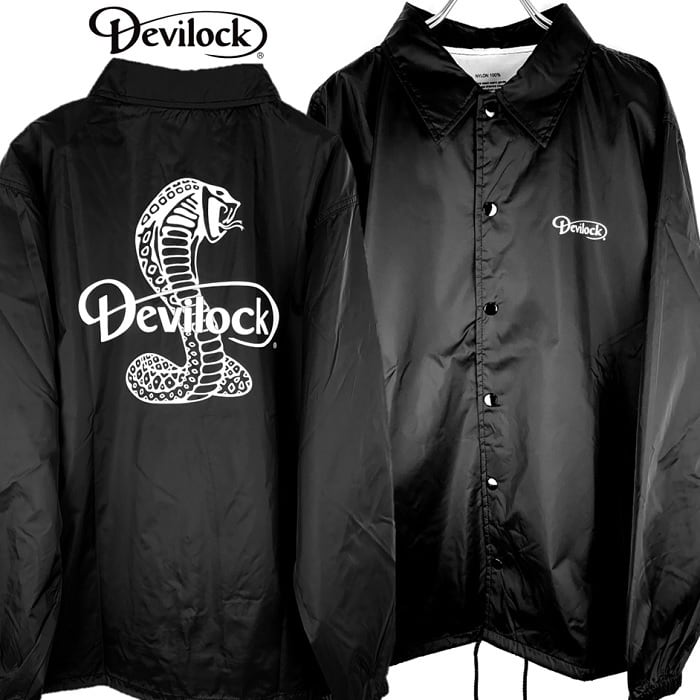 DEVILOCK / デビロック「COBRA LOGO COACH JACKET」コーチジャケット ジャンパー ウインドブレーカー トラックジャケット  軽量 高保温性 黒 ブラック バックプリント 蛇 ヘビ コブラ ロゴ スカル ドクロ メンズ レディース パンクロック PUNKROCK バンド ...