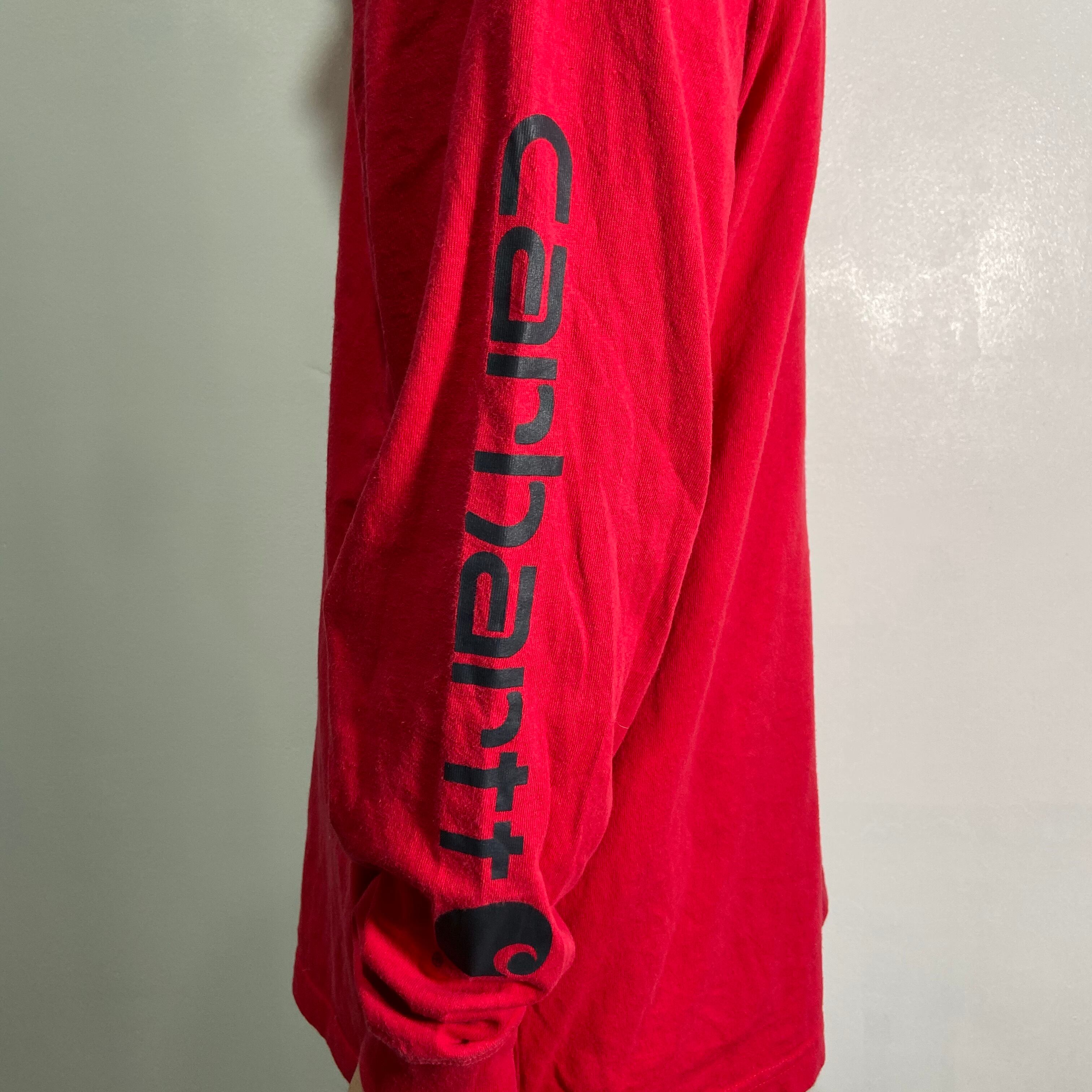 送料無料』Carhartt カーハート 袖プリントロンT 赤 M 長袖T