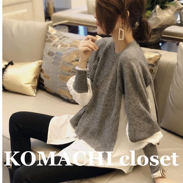 【送料無料】 異素材切替 ニット セーター レイヤード風 ニットドッキングブラウス ゆったり 長袖 ボリューム袖 韓国 レディース  オルチャン 可愛い トップス シンプル 個性的 大人 高級感 高見え おしゃれ お洒落 モテ 女っぽい 大人っぽい オトナ女子 大人女子 インスタ映え スタイルアップ デート 大人可愛い お出掛け こなれ感 カジュアル 30代 40代 50代  女子会 トレンド 普段使い 着痩せ デイリー イベント 旅行 着回し 重ね着 黒 ブラック グレー 体型カバー