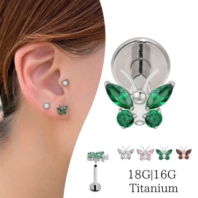 軟骨ピアス 18G 16G 14G 全4色 バタフライジュエル インターナル