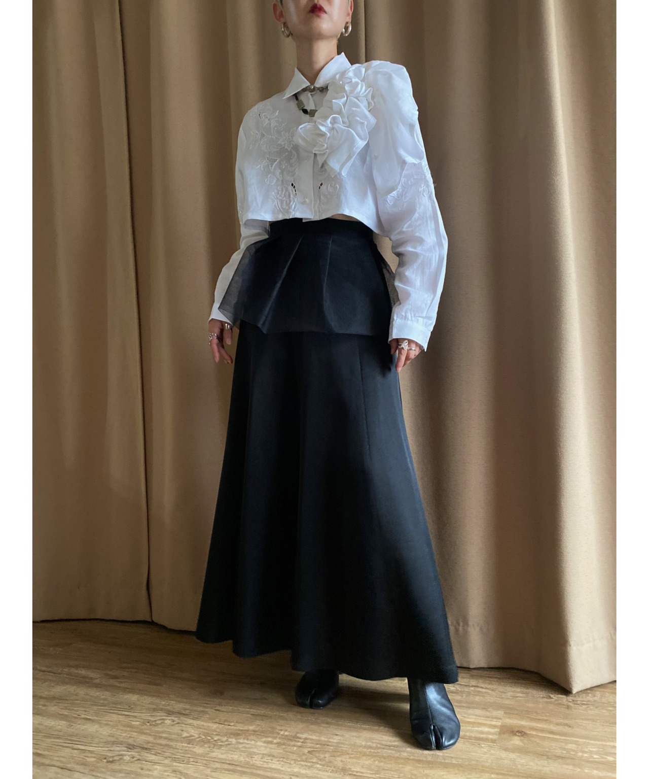 front frill design remake linen shirt-4188-6