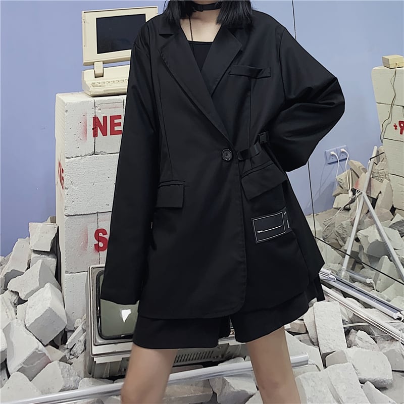 サイドベルト テーラードジャケット ユニセックス 韓国ファッション
