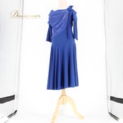 社交ダンス 衣装 スタンダード ドレス ワンピース レッスンウェア パーティドレス レディース 青 ラインストーン Leirena レイリーナ ブルー系 気品 伸縮性 光沢 ラインストーン コサージュ アクセント レディースファッション ダンスウェア フォーマル コスチューム ルームウェア 上品 クリスマス パーティー ビューティー ラグジュアリー スタイリッシュ