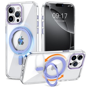 【在庫のみ】KMAMBNG iPhone 15 Pro 用 ケース 縦横両対応 リング 多機能360度回転スタンド MagSafe対応 ワイヤレス充電対応 半透明マット スマホケース 米軍規格 耐衝撃 カメラレンズ保護 車載ホルダー対応 6.1インチ いphone15pro用ケース (クリアパープル iPhone 15 Pro)