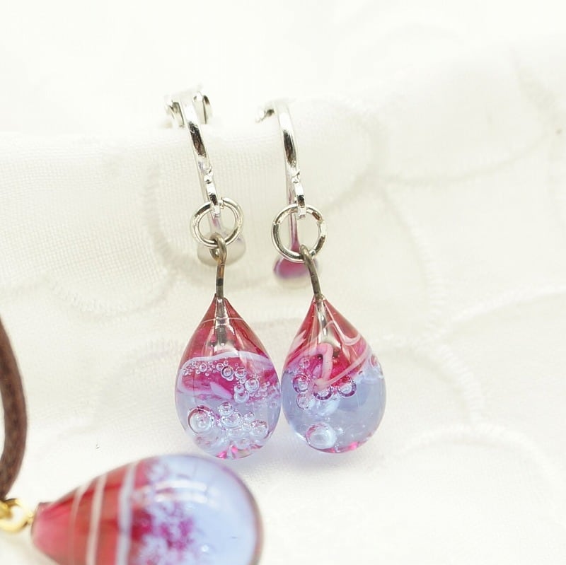 しずくピアス・イヤリング／ピンク【琉球ガラス工房 雫】 | 沖縄の工芸