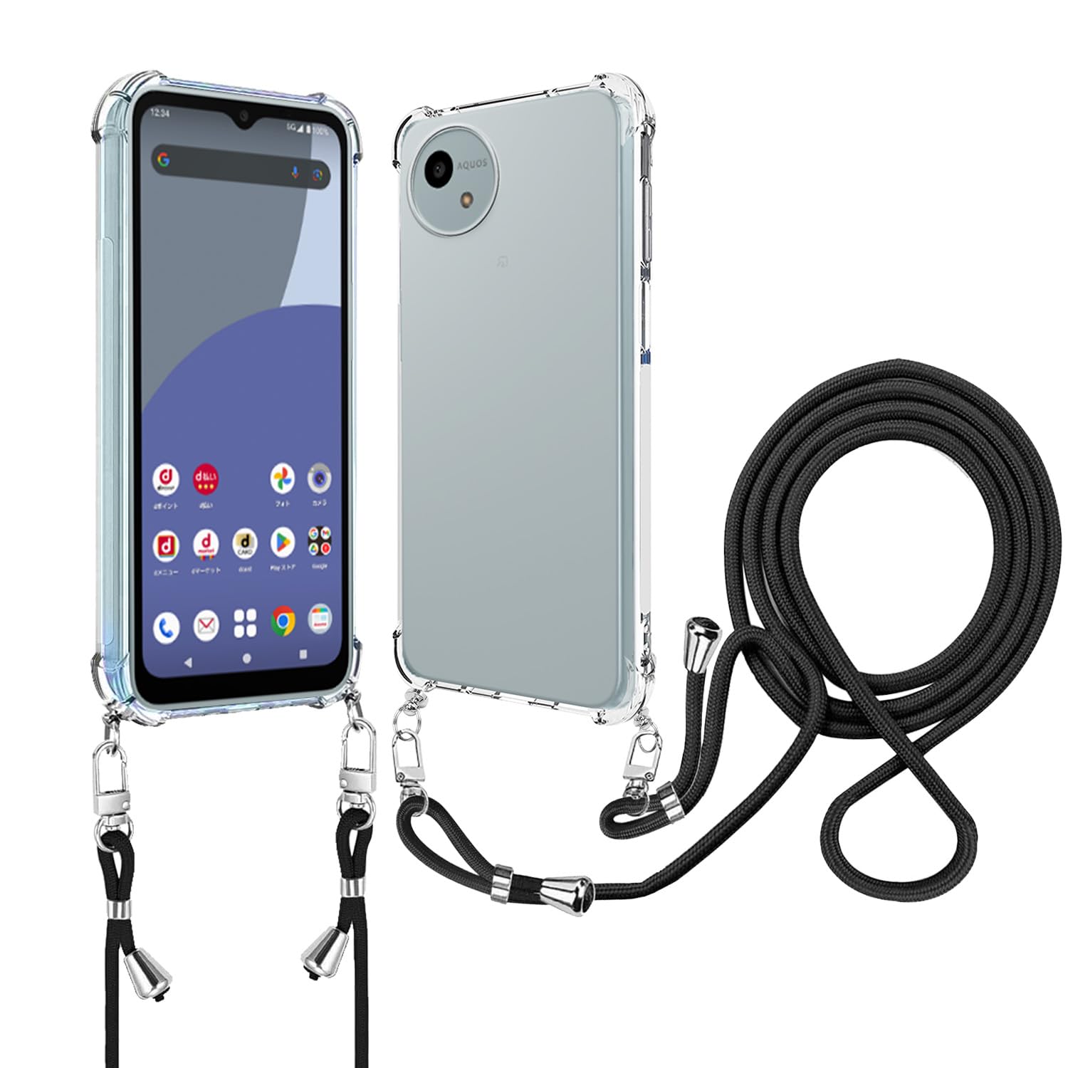 For SHARP AQUOS wish4 SH-52E docomo版 用 ケース カバー 軽量 TPU ソフト クリア 肩掛け 首かけ 調節可能 紐付き 取り外し可能 【NOUKAJU】For AQUOS wish4 スマホケース ストラップ付き ショルダーストラップ 長さ調整可能 なワイヤレス充電邪魔ない