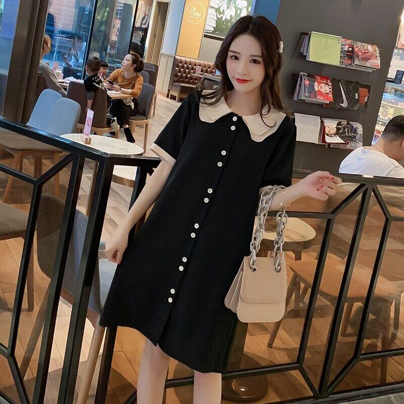 【新作】【送料無料】 2020マタニティドレスルーズスタイリッシュサマーピーターパンカラーミッドロングスリミングドレス妊婦ママドレス 夏物 AL expec367237337711