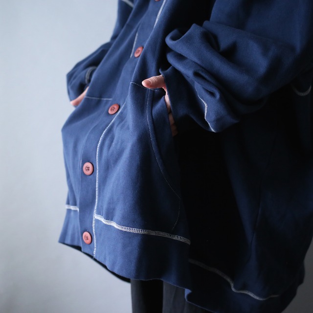 "KING SIZE" XXXXXXXXL super over silhouette stitch work hoodie jacket