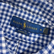 RALPH LAUREN ラルフローレン CLASSIC FIT ギンガムチェック オックスフォード BD ボタンダウン 長袖シャツ M/ブルー メンズ