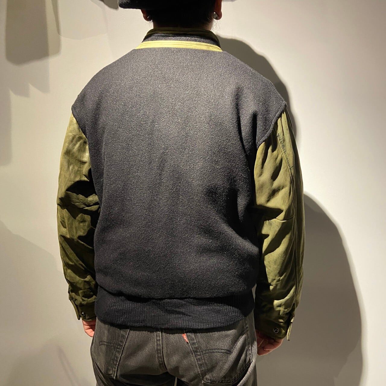 90年代 カナダ製 袖レザー ウールスタジャン メンズM相当 古着 